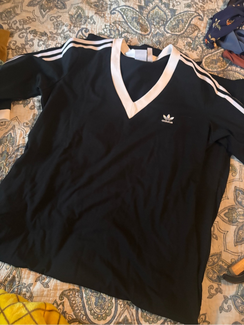 Adidas Dress Black V-Neck Three-Stripe 3/4 Sleeves